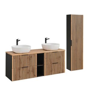 Petits-meubles KOUPELNOVÝ NÁBYTEK 140.6cm Gaia 2er-Set Dubové dřevo a černá barva obraz