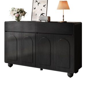 STILVORA KUCHYŇSKÁ SKŘÍŇ černá s úložným prostorem a zásuvkami, 140×38×89 cm, do obývacího pokoje a ložnice obraz