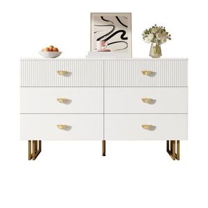 FLIEKS KOMODA 6 zásuvek bílá zlatá MDF ocel 120cm obraz
