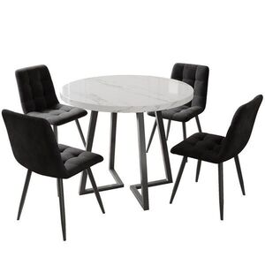 FLIEKS JÍDELNÍ SET 4 Židle Kulatý Bílý Černý 80cm obraz
