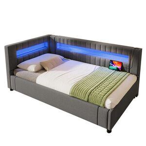 FLIEKS DENNÍ POSTEL 90x200cm LED USB Úložná Len Šedá obraz