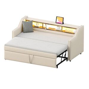FLIEKS ČALOUNĚNÁ POSTEL 90/180x190cm Pohovka LED USB Béžová obraz