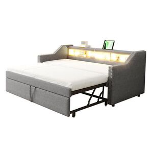 FLIEKS ČALOUNĚNÁ POSTEL 90/180x190cm LED USB Úložná Šedá obraz