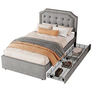 FLIEKS NÍZKÁ POSTEL 90x200cm Čalouněná 2 Zásuvky Šedá obraz