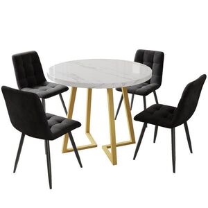 FLIEKS JÍDELNÍ SET 4 Židle Kulatý Bílý Černý 80cm obraz