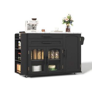 STILVORA KUCHYŇSKÝ OSTROV bílý a černý, servírovací vozík se zásuvkou na příbory do kuchyně a obývacího pokoje, 120 × 45(70) × 90 cm obraz