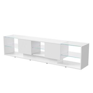 NÍZKÝ LED TV stolek 200 cm – Moderní TV stolek s úložným prostorem, bílý obraz