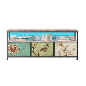 SHOPENTRA VYSOKÝ LED TV stolek, 137 cm, barevné látkové zásuvky, moderní obraz