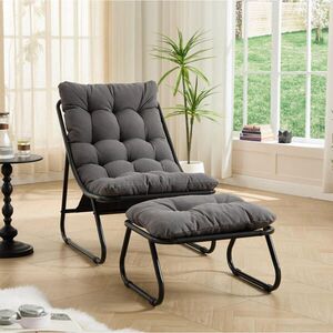 OKWISH ZAHRADNÍ relaxační křeslo s podnožkou 65/78/86 cm šedočerné z oceli s polštářem obraz