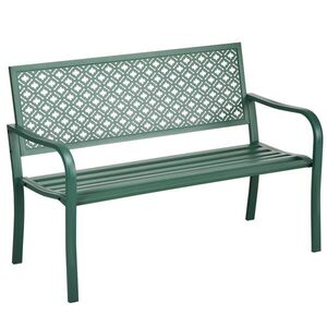 OKWISH ZAHRADNÍ lavice 127/63/83 cm tmavě zelená z oceli s područkami a opěradlem obraz