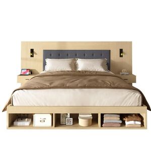 OKWISH DVOJLŮŽKO 180/200 cm světle dubové z MDF s USB a Type-C nabíjením, LED čtením a úložným prostorem obraz