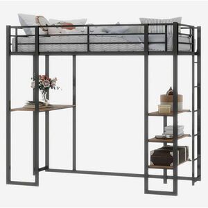 OKWISH PATROVÁ postel 90/200 cm černá, kovová, s deskou a žebříkem po obou stranách obraz