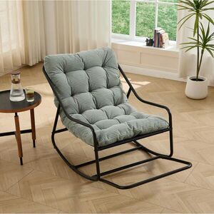 OKWISH HOUPACÍ křeslo 75/116/82 cm světle zelená z oceli s polštářem a nastavitelným houpáním obraz