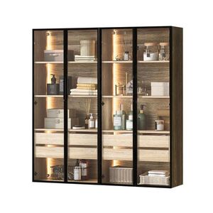 STILVORA KOUPELNOVÁ SKŘÍŇKA SET přírodní s LED lištou a zásuvkami do koupelny, 148×36×155 cm obraz