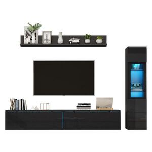 STILVORA OBÝVACÍ STĚNA černá, sestava s LED osvětlením, do obývacího pokoje, 180×30×130 cm obraz