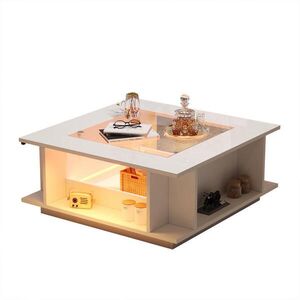 STILVORA KONFERENČNÍ stůl bílý se skleněnou deskou a LED osvětlením do obývacího pokoje, 70×70×30 cm obraz