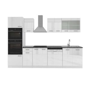 Vicco KUCHYŇSKÝ KOUT R-Line Bílá vysoký lesk 300 cm s vysokou skříní, PD Antracit obraz
