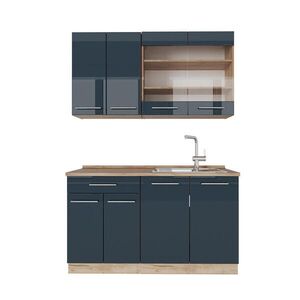 Vicco KUCHYŇSKÁ LINKA Fame-Line Tmavě modrý vysoký lesk/zlatý dub 140 cm , PD Dub obraz