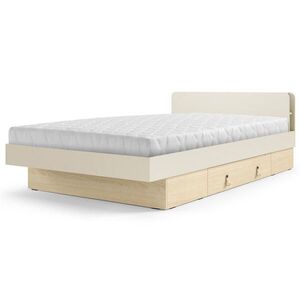 Beautysofa POSTEL Sorella 120 × 200 cm s lamelovým roštem a úložnou zásuvkou, s matrací 26 cm, macadamia + dub Mavelie obraz