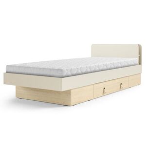 Beautysofa POSTEL Sorella 90 × 200 cm s lamelovým roštem a úložnou zásuvkou, bez matrace, macadamia + dub Mavelie obraz