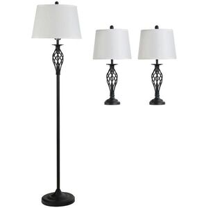 HOMCOM SADA 3 SVÍTIDEL 2 stolní lampy (ø38 x 158 cm) + 1 stojací lampa (ø30 x 62 cm) bílá obraz