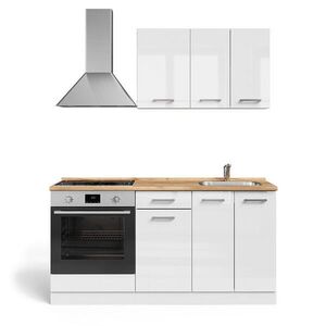 Vicco JEDNOTKOVÁ KUCHYNĚ R-Line Bílá vysoký lesk/bílá 160 cm se skříňkou pro troubu s pracovní deskou obraz