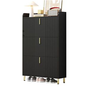 Modfu BOTNÍK z MDF 80x23x123, 5 cm černý se 3 výklopy, nastavitelnými policemi a horní odkládací plochou obraz