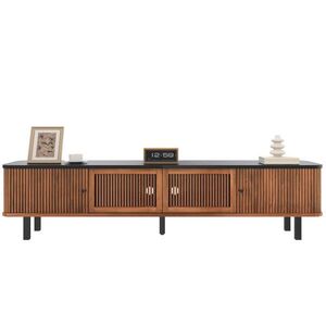Modfu TV stolek z MDF a dřevotřísky 190x35x45 cm ořechová s posuvnými a mřížkovými dvířky, velkým úložným prostorem obraz