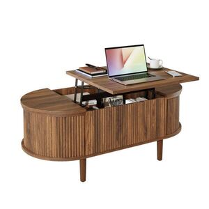 Modfu KONFERENČNÍ stolek z MDF 100x48x53, 5 cm ořechová s výklopnou deskou a úložným prostorem, oválný vintage styl obraz