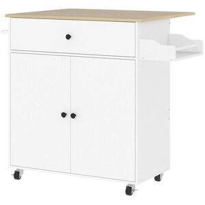 Modfu KUCHYŇSKÝ vozík z MDF 106x42x87 cm bílý na kolečkách se sklápěcí deskou, skříňkou a zásuvkou obraz