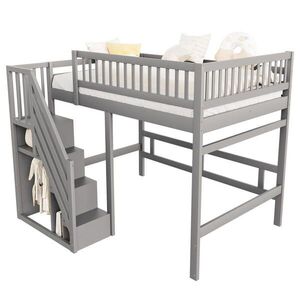 OKWISH PATROVÁ postel 140/200 cm šedá, dřevěná, s úložným schodem obraz