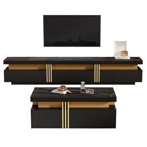 OKWISH TV sestava 200/40/42 cm černá z dřevotřísky s mramorovým dekorem a vysokým leskem obraz