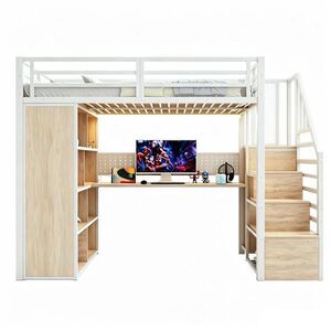 FLIEKS VYVÝŠENÁ POSTEL 90x200 cm Bílá Kov Stůl Skříň LED obraz