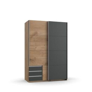 luma-home SKŘÍŇ S VZPŘÍMENÝMI DVEŘMI, 2dveřová, 135 × 65 × 198 cm (Š×H×V), šatní skříň v dekoru dubu, 1x dveře a viditelné zásuvky v barvě grafitu / 2 obraz