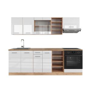 Vicco KUCHYŇSKÝ KOUT R-Line Bílý vysoký lesk/zlatý dub power 240 cm , PD Dub obraz
