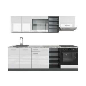 Vicco KUCHYŇSKÝ KOUT R-Line Bílý vysoký lesk/antracit 240 cm , PD Mramor obraz