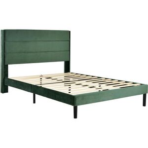 Modfu ČALOUNĚNÁ postel ze sametu 140x200 cm tmavě zelená s matrací, lamelovým roštem a ergonomickou 7zónovou oporou obraz