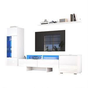 Modfu OBÝVACÍ stěna z dřevotřísky, skla a akrylu 170x35x45 cm bílá s LED, USB a vysokým leskem obraz