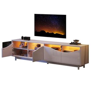 Modfu TV stolek z MDF 175x51x38 cm bílý s LED osvětlením, push-open dvířky a vysokým leskem obraz