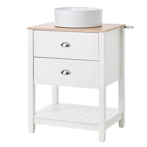 Modfu KOUPELNOVÁ skříňka s umyvadlem z MDF a keramiky 60x45x91 cm bílá a přírodní s 2 zásuvkami a otevřeným prostorem obraz