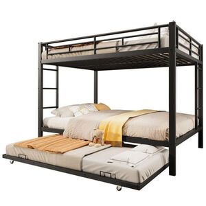 OKWISH PATROVÁ postel 140/200 cm černá z kovu s výsuvným lůžkem a vysokým zábradlím obraz