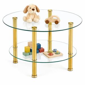 STILVORA KONFERENČNÍ STŮL zlatý se 2 úrovněmi skleněné desky v lehce luxusním designu do obýváku 70x70x42 cm obraz