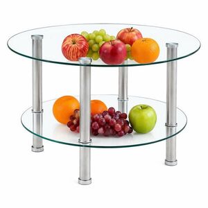 STILVORA KONFERENČNÍ STŮL stříbrný se 2 úrovněmi skleněné desky v lehce luxusním designu do obýváku 70x70x42 cm obraz