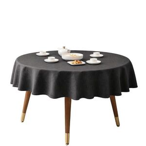 SHOPENTRA KULATÝ ubrus, Ø140 cm, tmavě šedý, imitace lnu, vodoodpudivý obraz