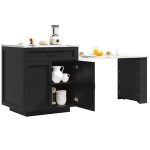 STILVORA KUCHYŇSKÝ OSTRŮVEK v černé barvě se 2 zásuvkami a rozkládací deskou, 133-202×70×93, 5 cm obraz