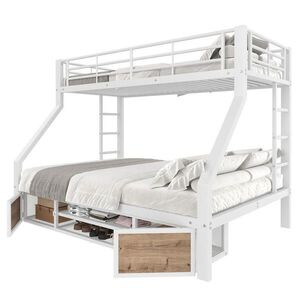 STILVORA ETAGENBETT 90/200 cm & 140/200 cm in Weiß Kinderbett mit Schuhschrank, Staufächern und Leiter obraz