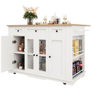 Redom KUCHYŇSKÝ ostrůvek 151, 5/85/91, 7 cm s výklopnou deskou, nastavitelnou příčkou, úložným prostorem a tvrzeným sklem, Bílá a přírodní obraz