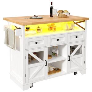 Redom KUCHYŇSKÝ ostrůvek 120/71/98 cm s LED osvětlením, výklopnou deskou a úložným prostorem, Bílá obraz