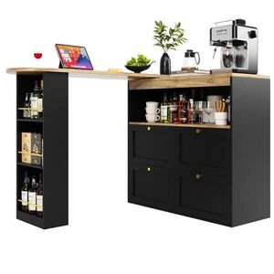 Redom BAROVÝ stůl 138/39/104 cm s 360° otočným regálem, 4 zásuvkami a otevřenými policemi z MDF, Černá obraz