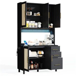 Redom BUFFET 183 cm s LED osvětlením ovládaným aplikací, 2× USB, 2× zásuvka a úložným prostorem, Černá obraz